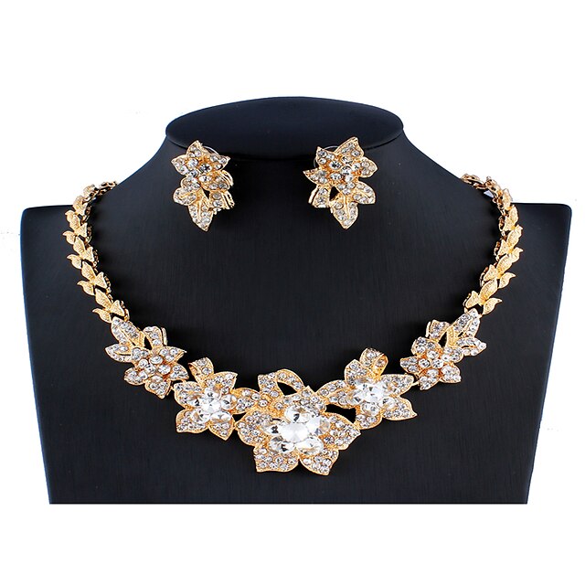  Dames Wit Bruidssieradensets Schakelketting Flower Shape Eenvoudig Luxe modieus Modieus oorbellen Sieraden Goud Voor Kerstmis Bruiloft Feest Verloving 1 set