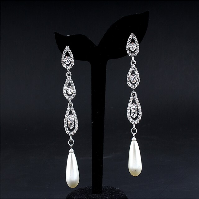  Women's White Earrings Chandelier Teardrop Dangling Trendy Oversized Imitation Pearl Earrings Jewelry Silver For Wedding Party Carnival Festival 1 Pair