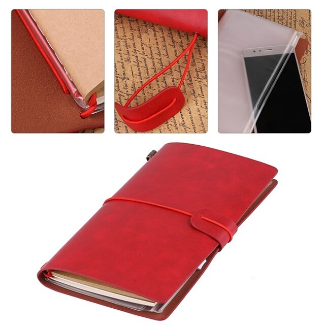  1pc 108 sheets/216 pages+1 card holder Refillable Vintage Leather Notebook Handmade Travel Journal Writing Diary Gift for Men & Women Red
