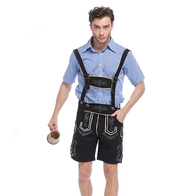 Toys & Hobbies Cosplay & Costumes | Oktoberfest Beer Outfits Lederhosen Mens Blouse Pants Bavarian Costume Blue Olive Brown - JT