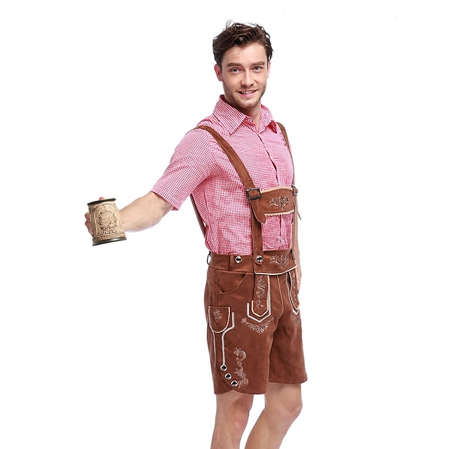 Toys & Hobbies Cosplay & Costumes | Oktoberfest Beer Outfits Lederhosen Mens Blouse Pants Bavarian Costume Blue Olive Brown - JT