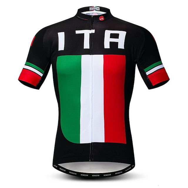  21Grams Men's Short Sleeve Cycling Jersey Elastane Rough Black Italy National Flag Bike Jersey Top Mountain Bike MTB Road Bike Cycling Breathable Quick Dry Moisture Wicking Sports Clothing Apparel
