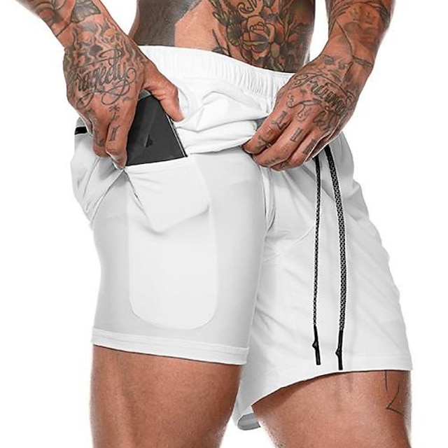 Men's 2 in 1 Running Shorts with Phone Pocket Athletic Bottoms Liner
