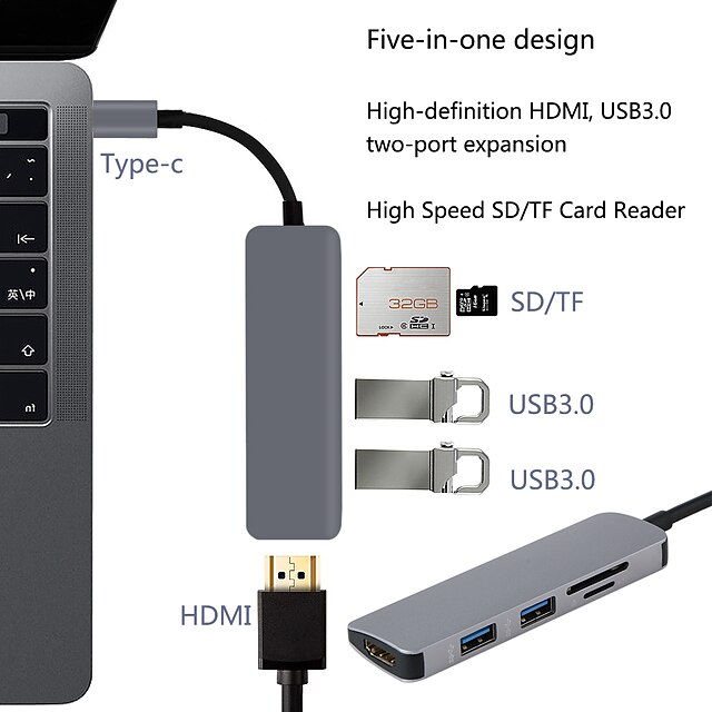  USB C HUB USB-C to 3.0 HUB HDMI PD Thunderbolt 3 Adapter for MacBook Samsung Galaxy S9/S8 Huawei P20 Pro Type C USB HUB