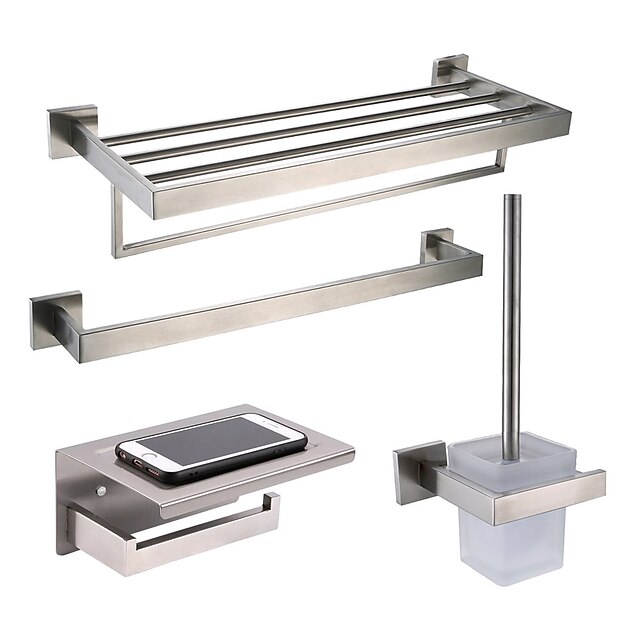 Tilbehørssett til badeværelset / Håndklestang / Toalettbørsteholder Nytt Design / Kreativ / Multifunktion Moderne / Tradisjonell Rustfritt Stål + A-klasse ABS / Rustfritt Stål / Metall 4stk - Baderom