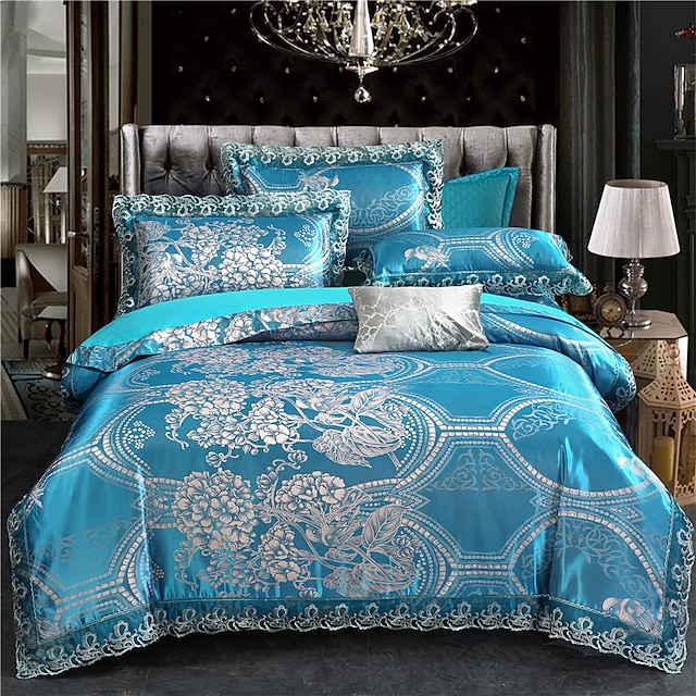  Duvet Cover Sets Damask Polyester / Viscose Jacquard 4 Piece Bedding Set With Pillowcase Bed Linen Sheet Single Double Queen King Size Quilt Covers Bedclothes