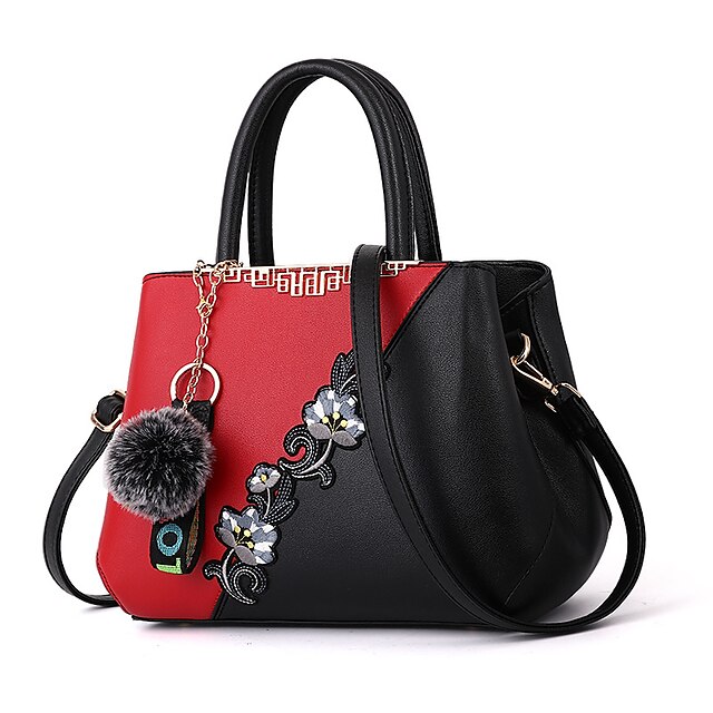  Women's Bags PU Leather Tote Zipper Flower for Daily / Office & Career Black / Purple / Red / Blushing Pink / Gray / Fall & Winter