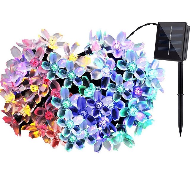 Solar Powered 50 LED String Lights Cherry Blossoms Lights Courtyard Lamp String 