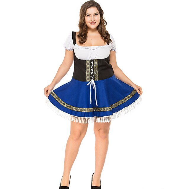  Oktoberfest Beer Dirndl Trachtenkleider Women's Dress Bavarian Vacation Dress Costume Blue