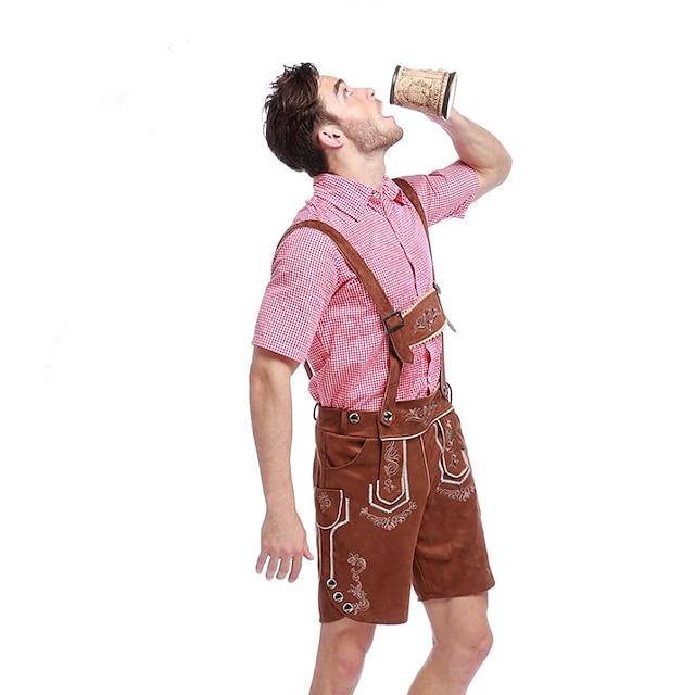 Toys & Hobbies Cosplay & Costumes | Oktoberfest Beer Outfits Lederhosen Mens Blouse Pants Bavarian Costume Blue Olive Brown - JT