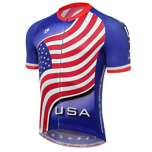  21Grams Amerikansk / USA Nasjonalflagg Herre Kortermet Sykkeljersey - Rød+Blå Sykkel Jersey Topper Pustende Fort Tørring Fukt Wicking sport Terylene Fjellsykling Veisykling Klær / Mikroelastisk