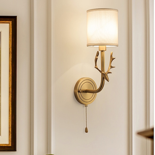 ウォールランプアンティーク壁燭台寝室の廊下北欧ファブリック夜ライト壁掛けアントラー照明器具真鍮