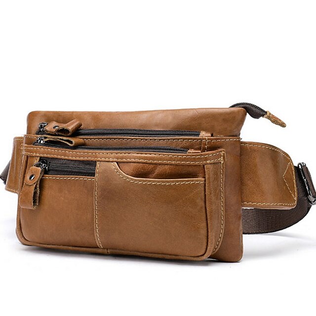  Men's Bags Cowhide Fanny Pack Zipper for Daily Brown / Coffee