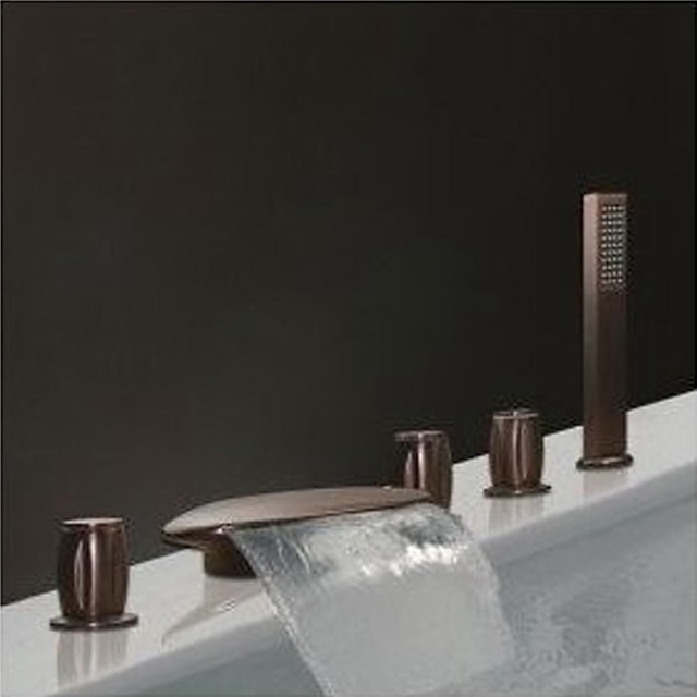  grifo de bañera - bañera romana contemporánea de bronce aceitado válvula de latón grifos mezcladores de ducha de baño / tres manijas / sí / tres manijas cinco agujeros / cascada / tres manijas cinco