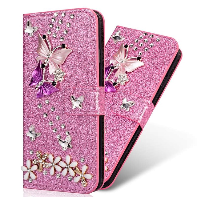  Phone Case For Samsung Galaxy S24 S23 S22 S21 S20 Plus Ultra A55 A35 A25 A15 5G A54 A34 A14 Note 20 Ultra A53 A33 S25 Ultra Wallet Case Rhinestone Magnetic Glitter Shine Butterfly Glitter Shine PU