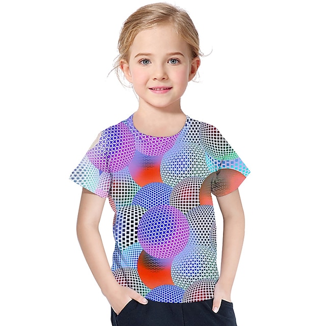  Barn Baby Jente Aktiv Grunnleggende Geometrisk Trykt mønster 3D Trykt mønster Kortermet T-skjorte Blå