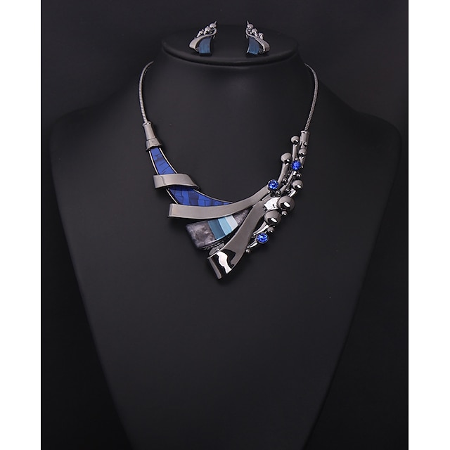  Los sistemas nupciales de la joyería 1 juego Azul Gema Brillante Legierung 1 Collar Pendientes Mujer Artístico Elegante Clásico Bonito Encantador Geométrico Amor Irregular Conjunto de joyas Para
