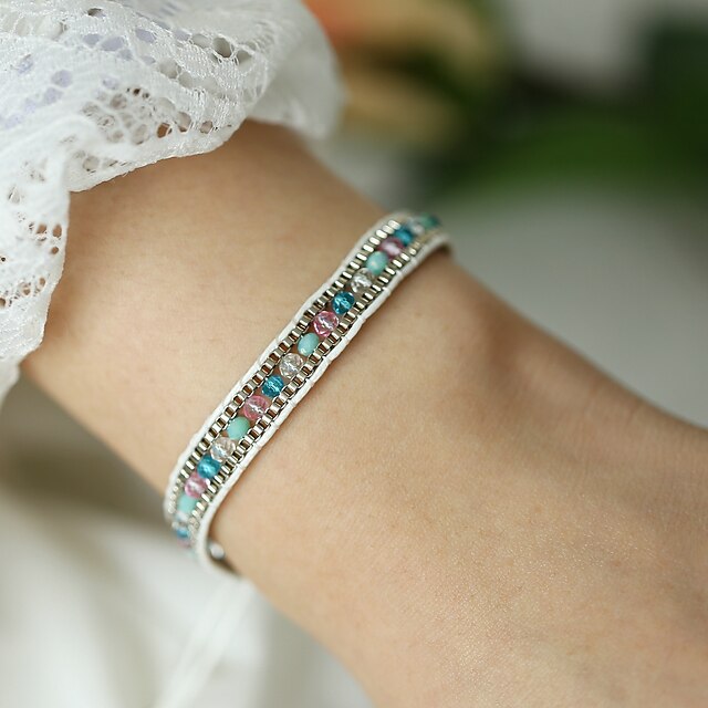  Damen Handgefertigte Gliederarmband Geflochten glücklich Asiatisch Böhmische Acryl Armband Schmuck Blau Für Geschenk Alltag