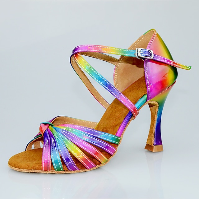  Mujer Zapatos de Baile Latino Fiesta Rendimiento Entrenamiento Zapatos brillantes Patrón / Estampado Tacones Alto Diseño / Estampado Tacón Carrete Correa cruzada Arco Iris