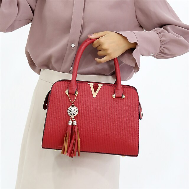  Women's PU Top Handle Bag Striped Blushing Pink / Red / Blue / Fall & Winter