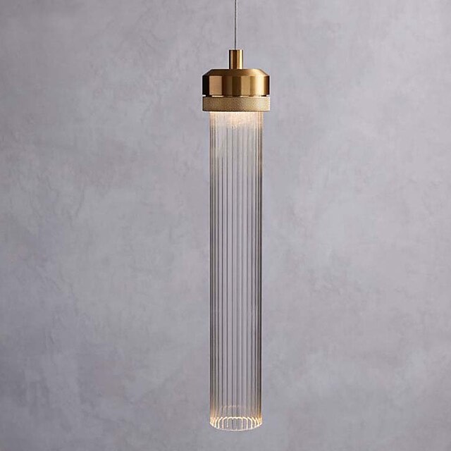  1-Light Single Pendant Lamp Minimalist Pendant Light Glass Shade Cylinder Pendant Lighting Ambient Light Electroplated Brushed Metal LED Warm White