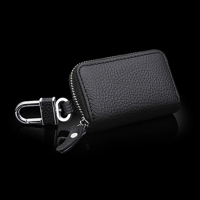  Premium Leather Car Key Chain Coin Holder Zipper Case Remote Wallet Bag suitable for all models,Black Specifications: about 8.5cm * 5.2cm