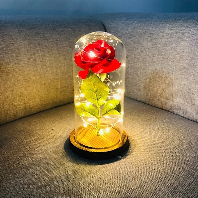  Forever rose led lights prezent na rocznicę ślubu urodziny walentynki światła w szklanej kopule na drewnianej podstawie