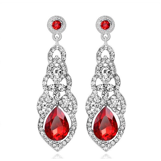  Women's AAA Cubic Zirconia Earrings Solitaire Drop Luxury Dangling Imitation Diamond Earrings Jewelry White / Champagne / Red For Party Wedding Engagement 1 Pair