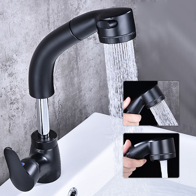  Μπάνιο βρύση νεροχύτη - Μονό / Αποσπώμενο Σπρέι Χρώμιο / Μαύρο Ελεύθερη όρθια θέση Ενιαία Χειριστείτε μια τρύπαBath Taps