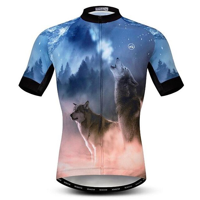  21Grams 3D Wolf Funny Men's Short Sleeve Cycling Jersey - Brown+Gray Bike Jersey Top Quick Dry Moisture Wicking Breathable Sports Summer Elastane Polyester Mountain Bike MTB Road Bike Cycling