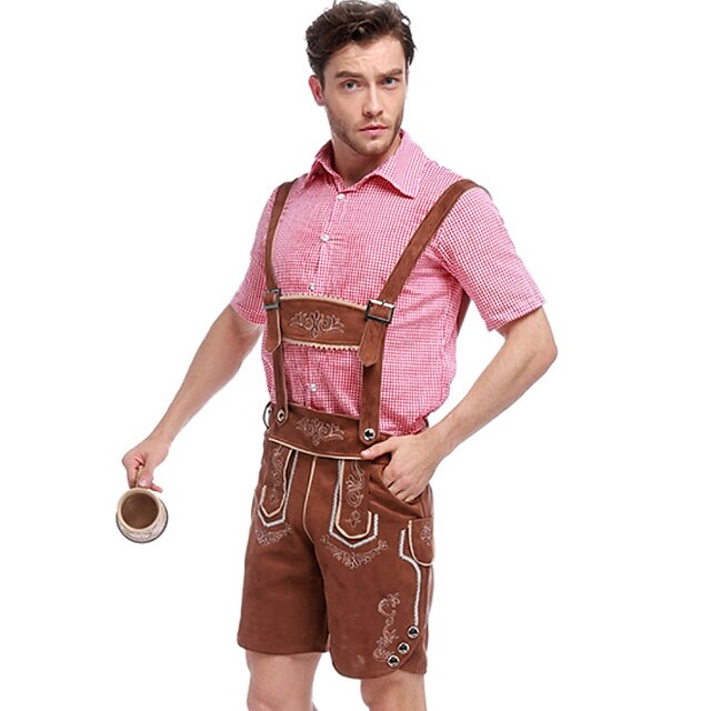 Toys & Hobbies Cosplay & Costumes | Oktoberfest Beer Outfits Lederhosen Mens Blouse Pants Bavarian Costume Blue Olive Brown - JT