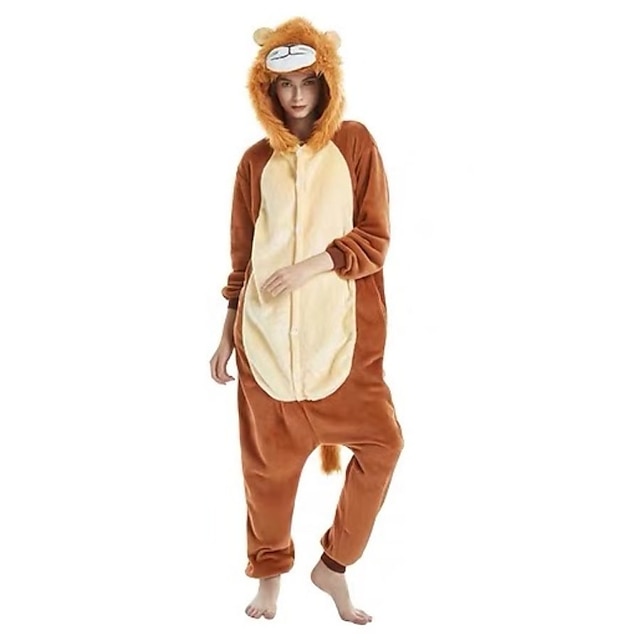  Dla dorosłych Piżama Kigurumi Lew Zwierzę Piżama Onesie zabawny kostium Flanela Cosplay Dla Mężczyźni i kobiety Animal Piżamy Rysunek