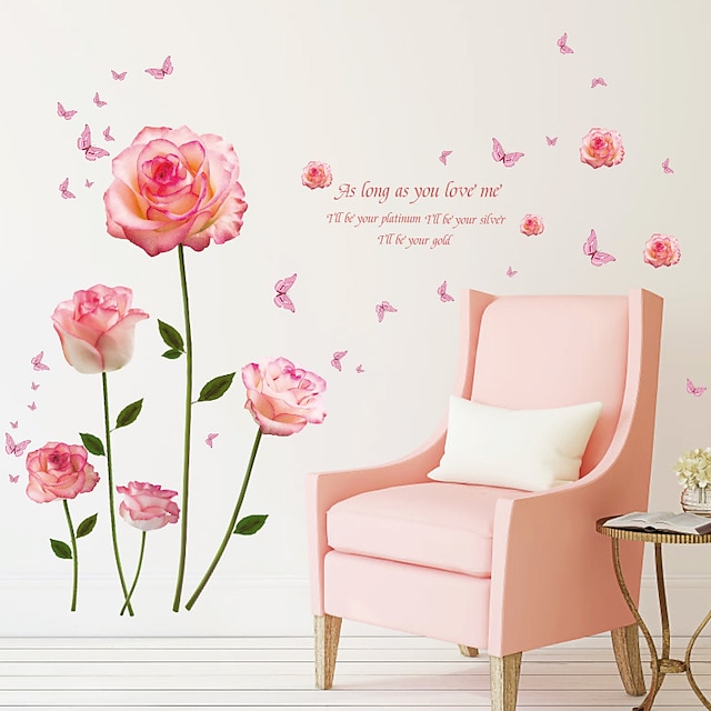 Home & Garden Home Decor | Pink Romantic Flower Wall Stickers - Plane Wall Stickers Floral / Botanical / Landscape Study Room / 