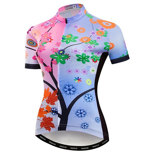  21Grams Women's Short Sleeve Cycling Jersey Summer Elastane Polyester Pink Floral Botanical Bike Jersey Top Mountain Bike MTB Road Bike Cycling Quick Dry Moisture Wicking Breathable Sports Clothing