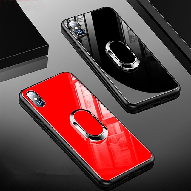 Case For Apple iPhone XS / iPhone XR / iPhone XS Max Shockproof / with Stand / Ring Holder Back Cover Solid Colored Hard TPU / Tempered Glass