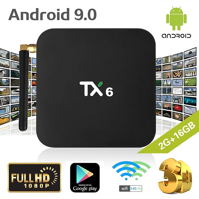  tx6 smart tv box android 9.0 4 k iptv 2 gb ddr3 16 gb emmc bt 4.1 wsparcie dual wifi 2.4 g / 5 gh youtube h.265 dekoder