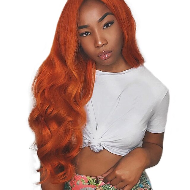  Synthetic Lace Front Wig Wavy Free Part Lace Front Wig Long Orange Synthetic Hair 18-26 inch Women's Adjustable Heat Resistant Party Brown