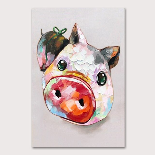  Pintura a Óleo Pintados à mão Vertical Animais Arte Pop Modern Sem armação interna (Sem Frame)