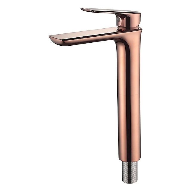 Rose Gold Brass Bathroom Sink Mixer Faucet Tall, Single Handle Basin Taps with Cold and Hot Hose