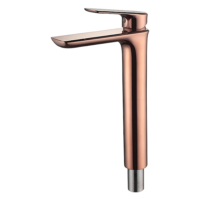 Rose Gold Brass Bathroom Sink Mixer Faucet Tall, Single Handle Basin Taps with Cold and Hot Hose 5