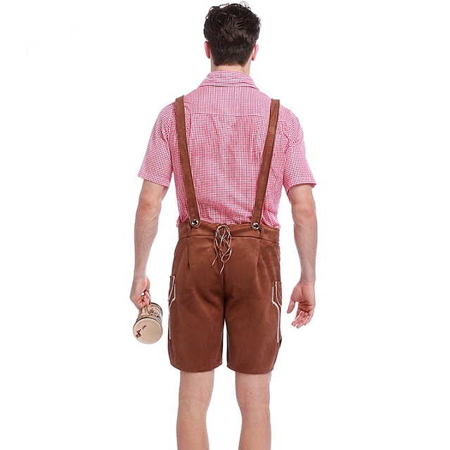 Toys & Hobbies Cosplay & Costumes | Oktoberfest Beer Outfits Lederhosen Mens Blouse Pants Bavarian Costume Blue Olive Brown - JT