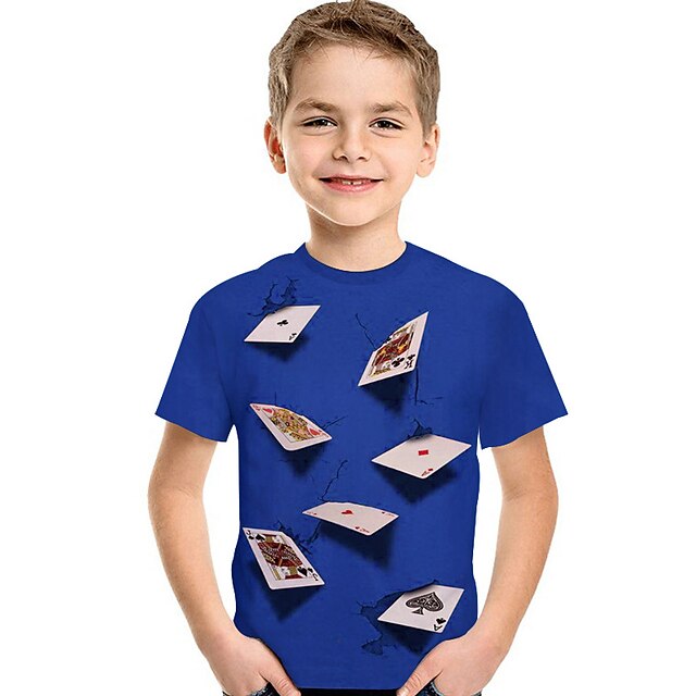  Barn Baby Gutt T skjorte T-skjorte Kortermet Trykt mønster Fargeblokk Geometrisk 3D Trykt mønster Blå Lilla Rød Barn Topper Sommer Aktiv Grunnleggende