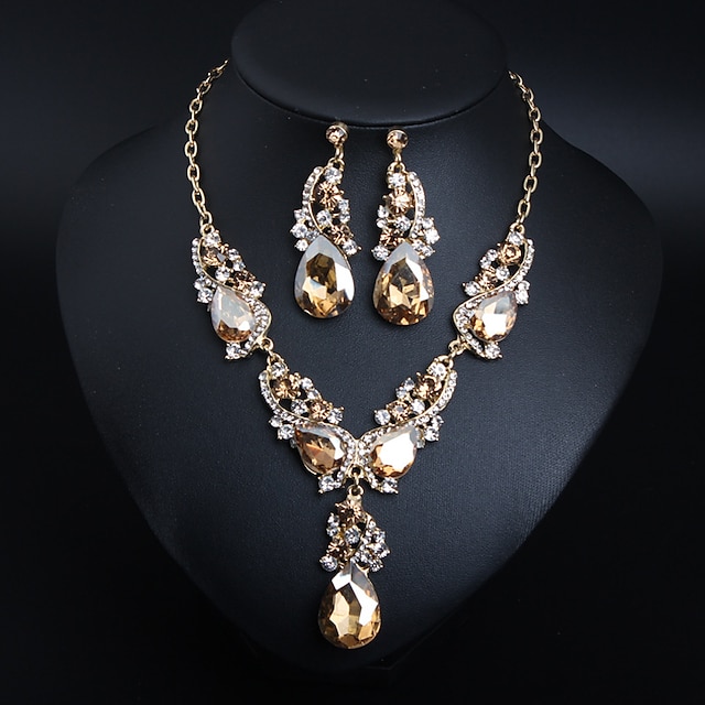  Bridal Jewelry Sets 1 set Crystal Rhinestone Alloy 1 Necklace Earrings Women's Statement Elegant Vintage Cute Lovely Briolette Drop Flower irregular Jewelry Set For Party Wedding Engagement