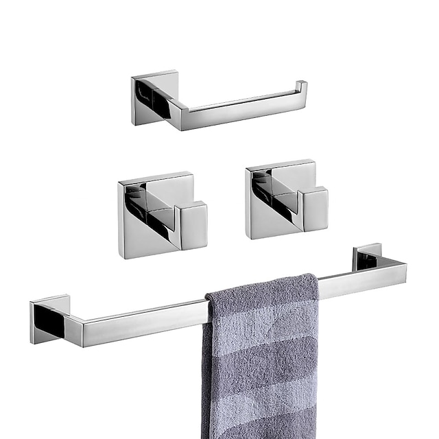  juego de accesorios de baño 4 piezas, accesorios de baño remodelados de acero inoxidable sus304 montados en la pared, incluye 2 ganchos para batas, 1 toallero, 1 soporte para papel higiénico