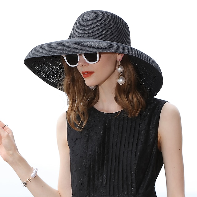  כובעים פּוֹלִיאֶסטֶר כובע קש כובע שמש קזו'אל חוף הגנה מפני השמש עם צבע טהור כיסוי ראש כיסוי ראש