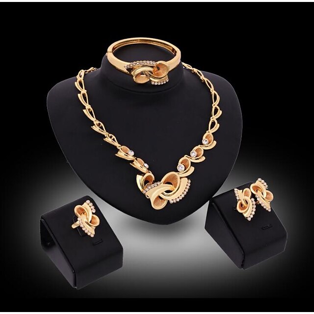  Γυναικεία Συνθετικό ρουμπίνι Νυφικό κόσμημα σετ Κλασσικό Τυχερός Κλασσικό Επιχρυσωμένο Προσομειωμένο διαμάντι Σκουλαρίκια Κοσμήματα Χρυσό Για Γάμου Πάρτι 1set