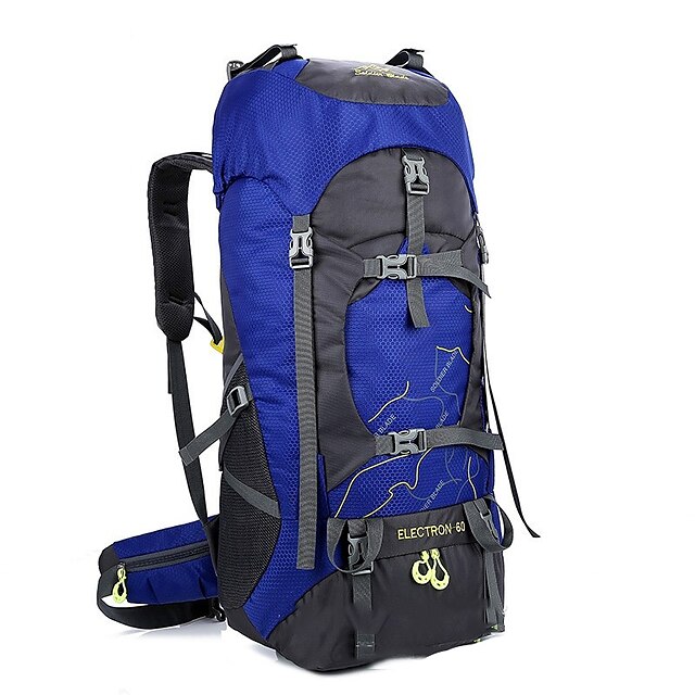  60 L Hiking Backpack Rucksack Internal Frame Backpack Breathable Straps - Rain Waterproof Lightweight Wear Resistance High Capacity Outdoor Hiking Camping Travel Backpacking Polyester Black Sky Blue