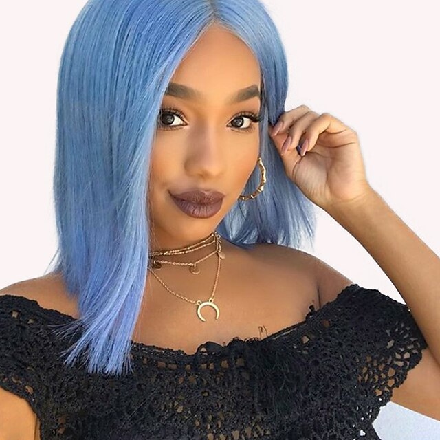 light blue synthetic wig