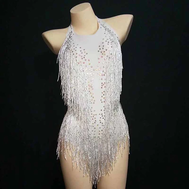 Costumes Exotic Dancewear Leotard / Onesie Tassel Crystals ...