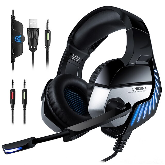  onikuma k5 pro stereo gaming headset - støyavbrudd mic led lys usb / 3.5mm for xbox ps4 pc etc over-ear headphones